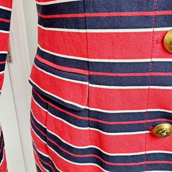 Banana Republic Red & Blue Striped Nautical Coat Gold Buttons - Picture 13 of 15